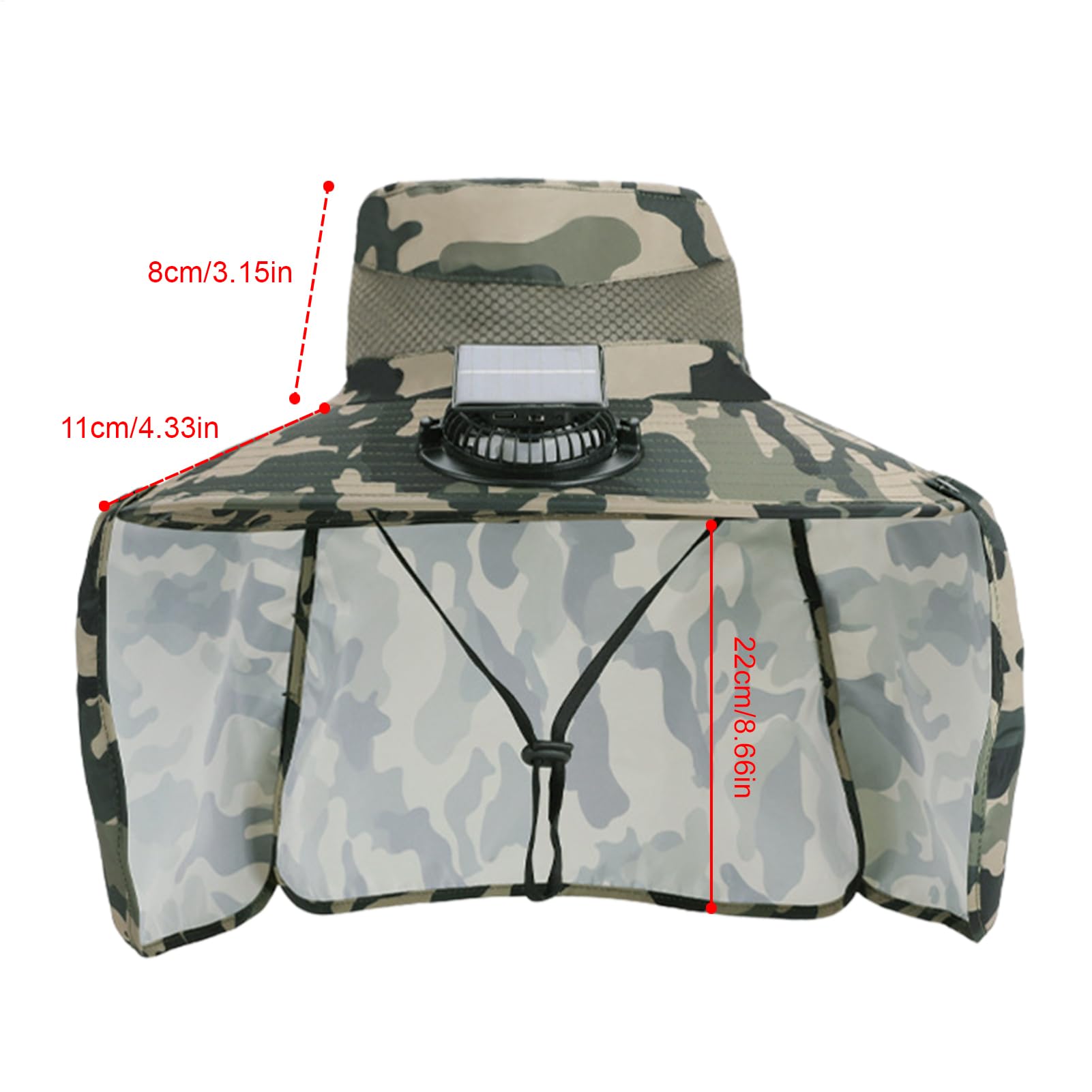 Cappello con ventole di energia solare – Berretto parasole da campeggio | Copertura ergonomica traspirante con ventilatore a energia solare rimovibile e protezione per il collo per escursioni, pesca