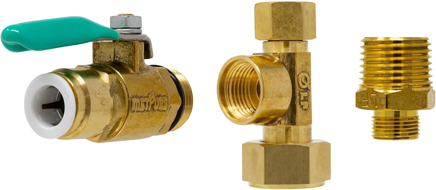 Metpure Heavy Duty EZ RO Reverse Osmosis RO Filtration Ice Maker Refrigerator Universal Feed Water Supply Adapter With 1/4" Quick Connect Ball Valve Solid Brass