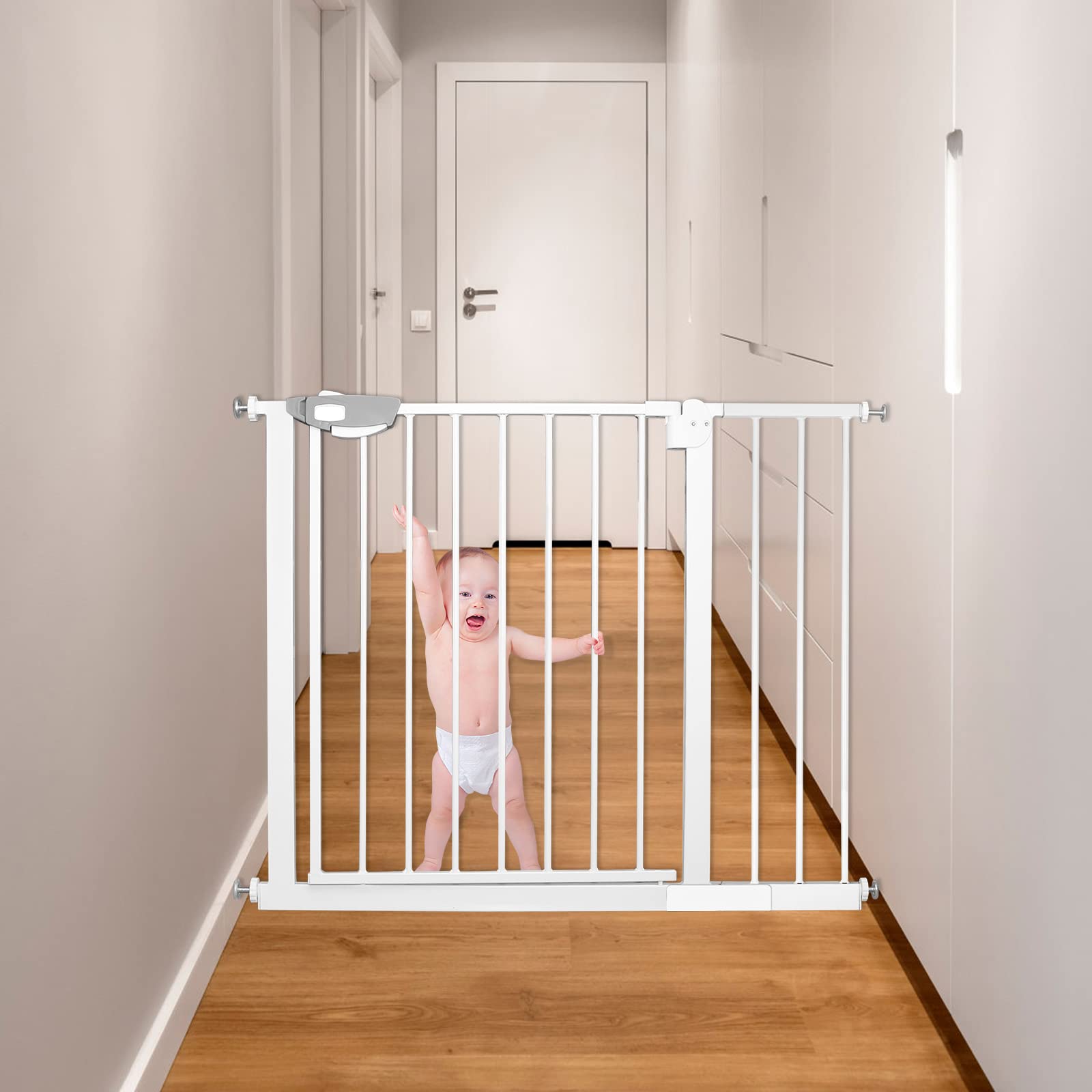 Froadp Barrera Seguridad Niños, Puertas de Seguridad Expandible, Barreras para Puertas y Escaleras Sin Taladrar, Rejilla de Seguridad para Escalera, Puerta Protectora para Mascotas(85-95 cm, Blanco)