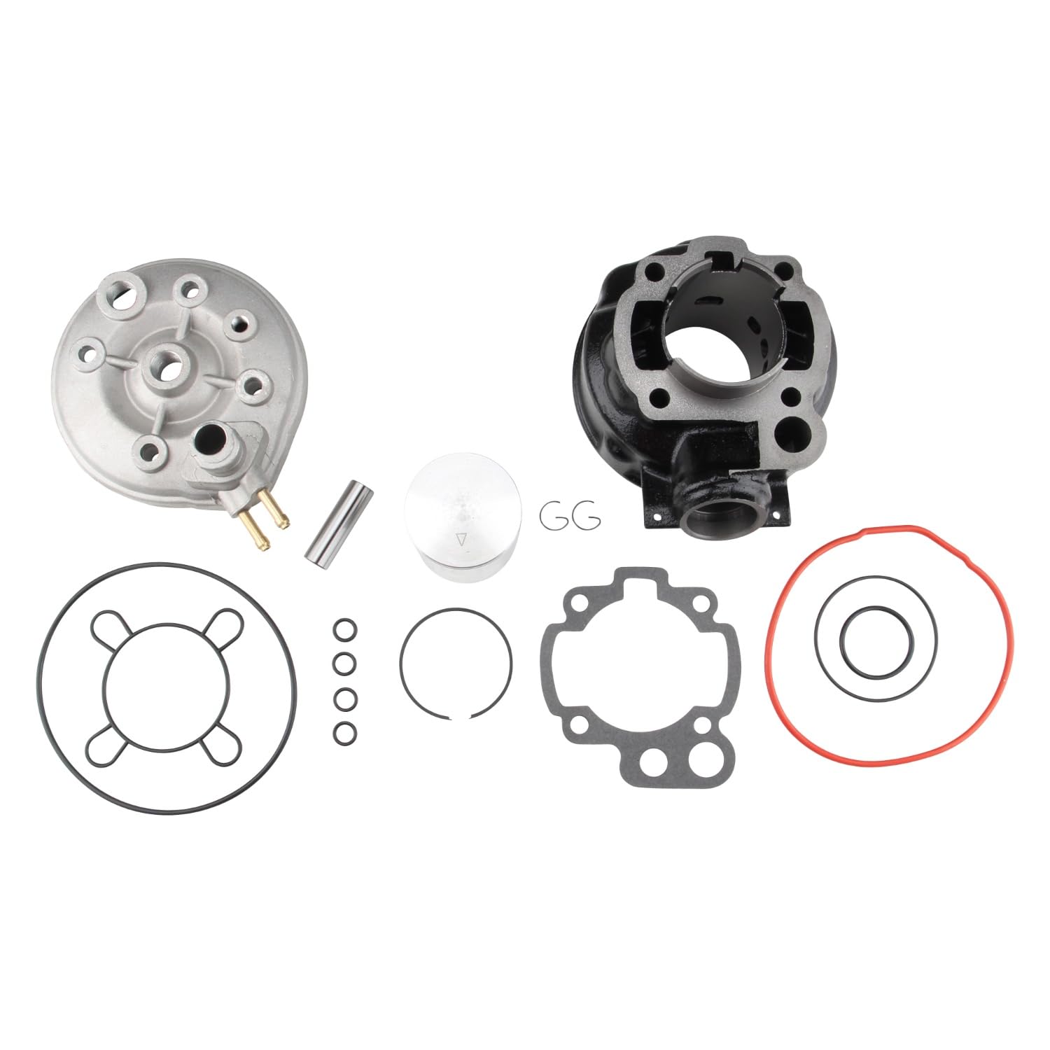 Kit pour cylindre 70 ccm - Inclus :Tête de cylindre - Culasse refroidie à l'eau pour les moteur Minarelli, AM 2, 3, 4, 5, 6, Aprilia RS, Beta RR 50, Malaguti XSM, Motorhispania Furia, Peugeot XP6