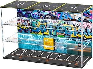 1/64 Scale Toy Car Garage Storage with Led Light, Model Car Display Case with Parking Lot Scene for Hot Wheels and Matchbox Cars, Die Cast Diorama for Alloy Car Model Aircraft with Airport