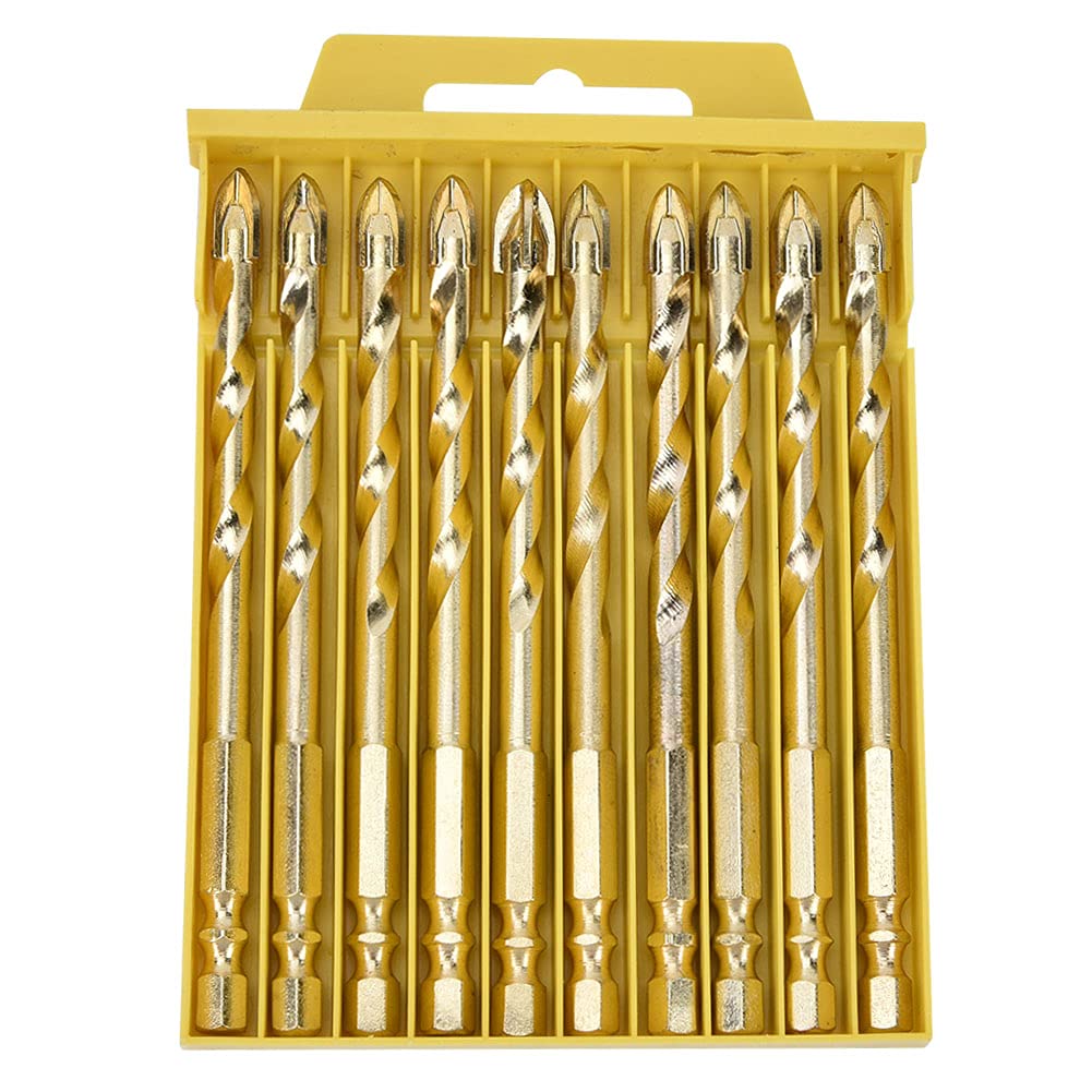 Juego de brocas triangulares, brocas de carburo cementado con adaptador hexagonal, brocas en espiral de alta dureza para baldosas de cerámica, vidrio, madera, piso, pared, incluye (Paquete de 10,