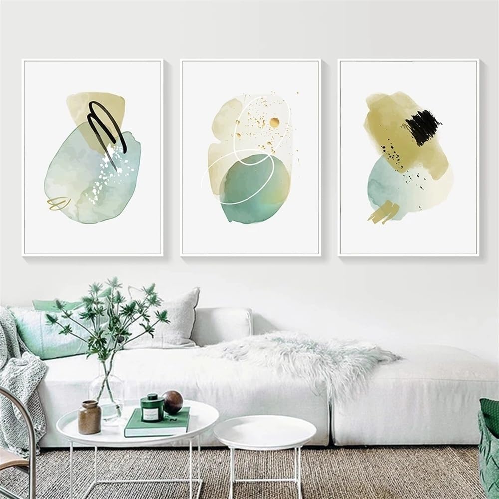 WUHBCZ Wall Posters-Abstract Minimalist Watercolor Teal and Blue Poster Minimalist Canvas Paintings Prints Wall Art Pictures Living Room Office Home Decor-40 * 60cm/3PCS (No Frame)