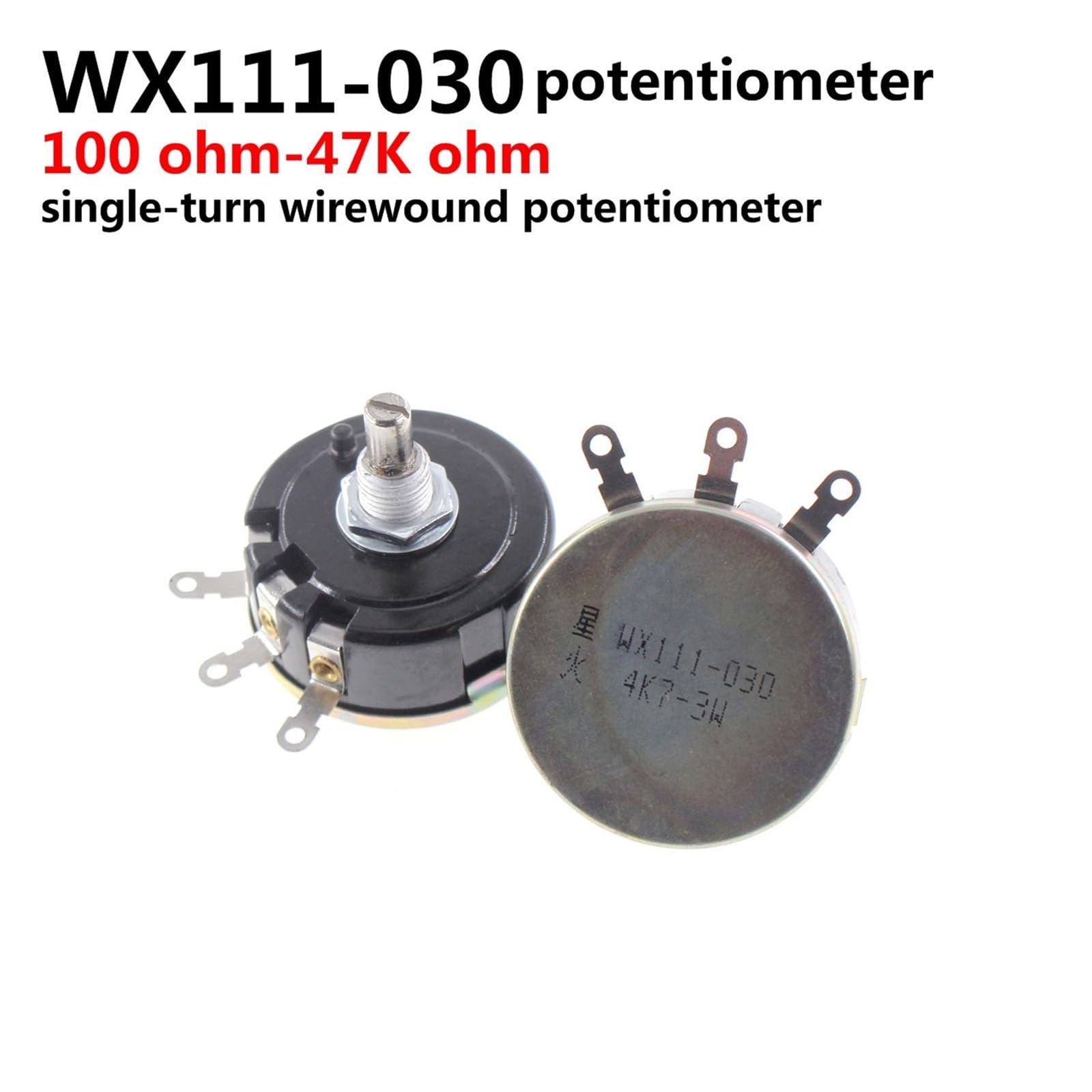 MUHM 5 uds WX111 WX030 3W potenciómetro bobinado de un Solo Giro reóstato Deslizante Resistencia Ajustable, Girar, sentirse Bien, Interruptor de Perilla (Size : 1K Ohm)