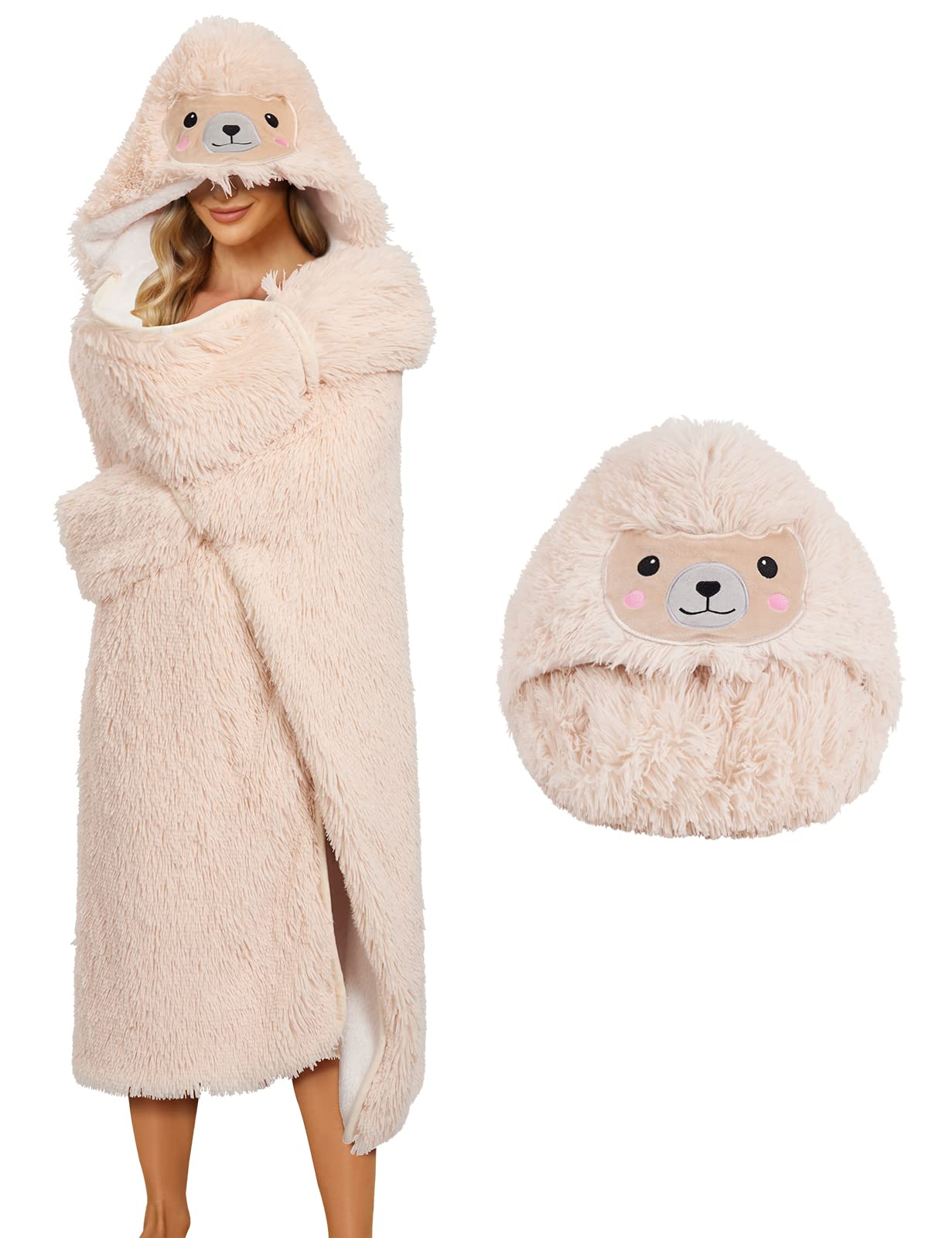 RITOSTA Felpa Coperta Donna Coperta con Maniche Donna Felpa Gigante Coperta con Maniche Pile Coperta Indossabile Coperta Sherpa Cartone Animato con Guanti per Donne Uomini