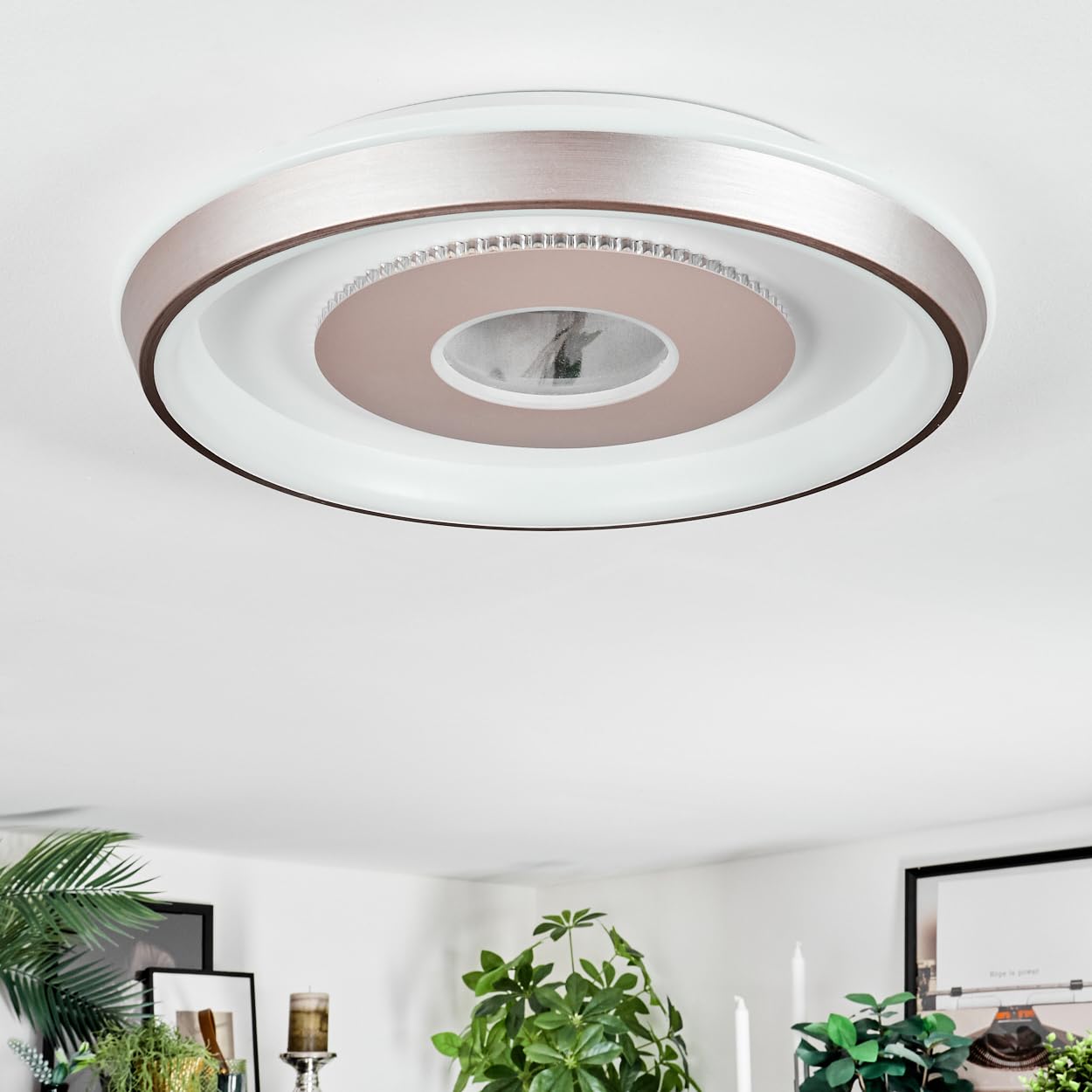 HOFSTEIN Lampa sufitowa LED Dakon, ściemniana lampa sufitowa z metalu/tworzywa sztucznego w kolorze szampańskim/białym z funkcją pamięci, regulacja CCT, ściemniana za pomocą przełącznika ściennego, 40