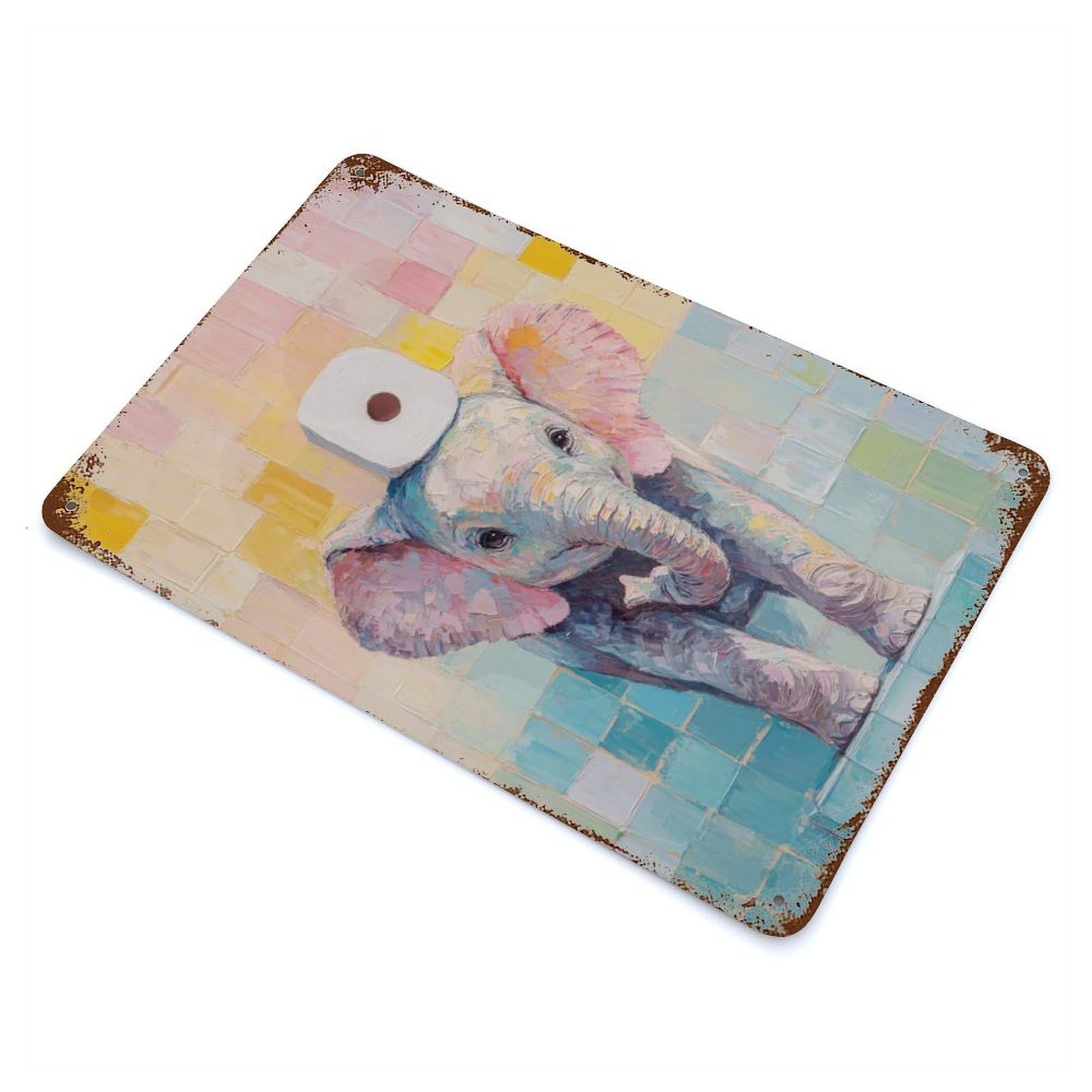 Rust Effect Elephant with Toilet Paper Rusty Metal Tin Sign 11.8"x7.9", Rustic Home Decor for Living Room, Hallway And Home Decor
