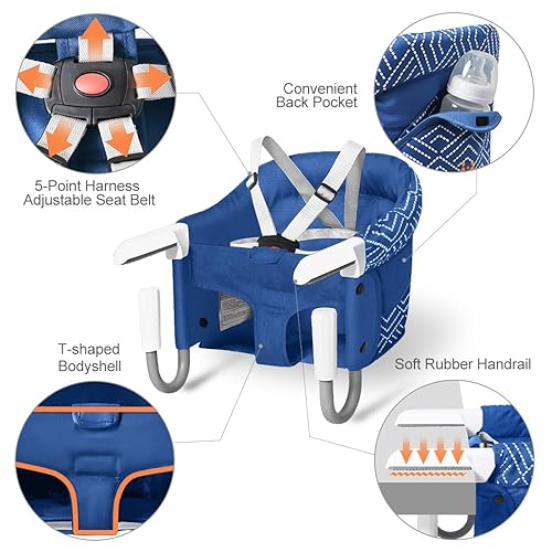 Vista 3 de MTWML Silla de bebé portátil para mesa, silla alta de enganche que se fija a la mesa, asiento de mostrador con ahorro de espacio para bebé, asiento