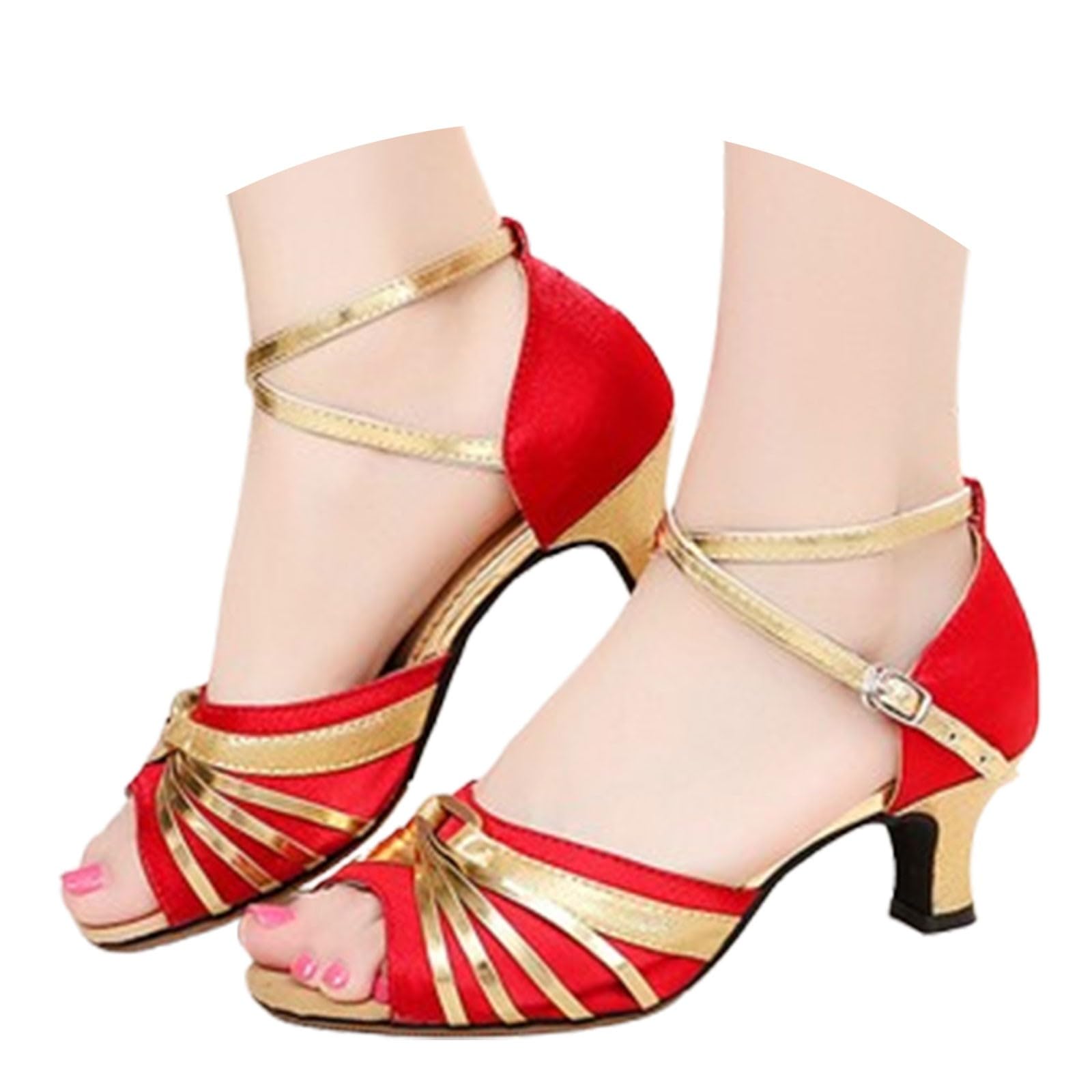 Sandali da ballo latino da donna, sandali con tacco da donna, stile versatile, alla moda, brillanti, sandali da ballo per matrimoni e feste, salsa, bachata, salsa, sandali aperti con fibbia regolabile