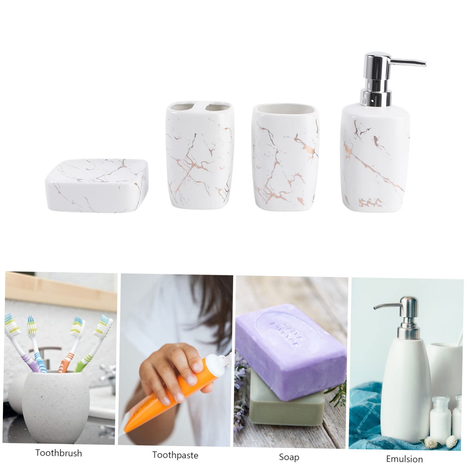 Set Tazza per Risciacquo e Portaspazzolino Bagno 4 Pezzi in Ceramica Bianco | Capacità 350ml, Superficie Liscia e Facile da Pulire, Uso Domestico, Struttura Stabile