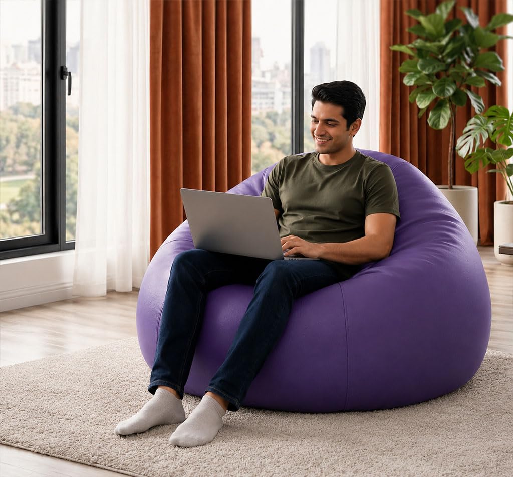 Sattva Classic 2XL Bean Bag Chair with Beans Filled | Faux Leather Sofa Style Beanbags with for Living Room | Bin Bags Sofa & Beam Bag for Adults, Home & Office (Pre-Filled) - Purple-picture-33