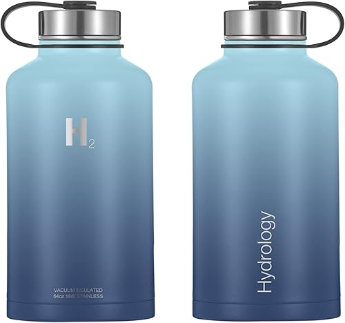 Miniatura 5 de H2 Hydrology - Botella de agua deportiva de 18, 22, 32, 40 o 64 onzas con 3 tapas, termo de acero inoxidable de doble pared con aislamiento al vacío