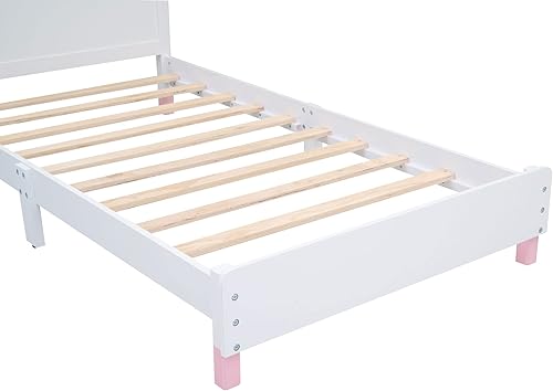 Miniatura 9 de Fun - Cama de plataforma de madera tamaño individual con cabecera en forma de casa y tablillas, para niños, niñas, adolescentes dormitorio (blanco +