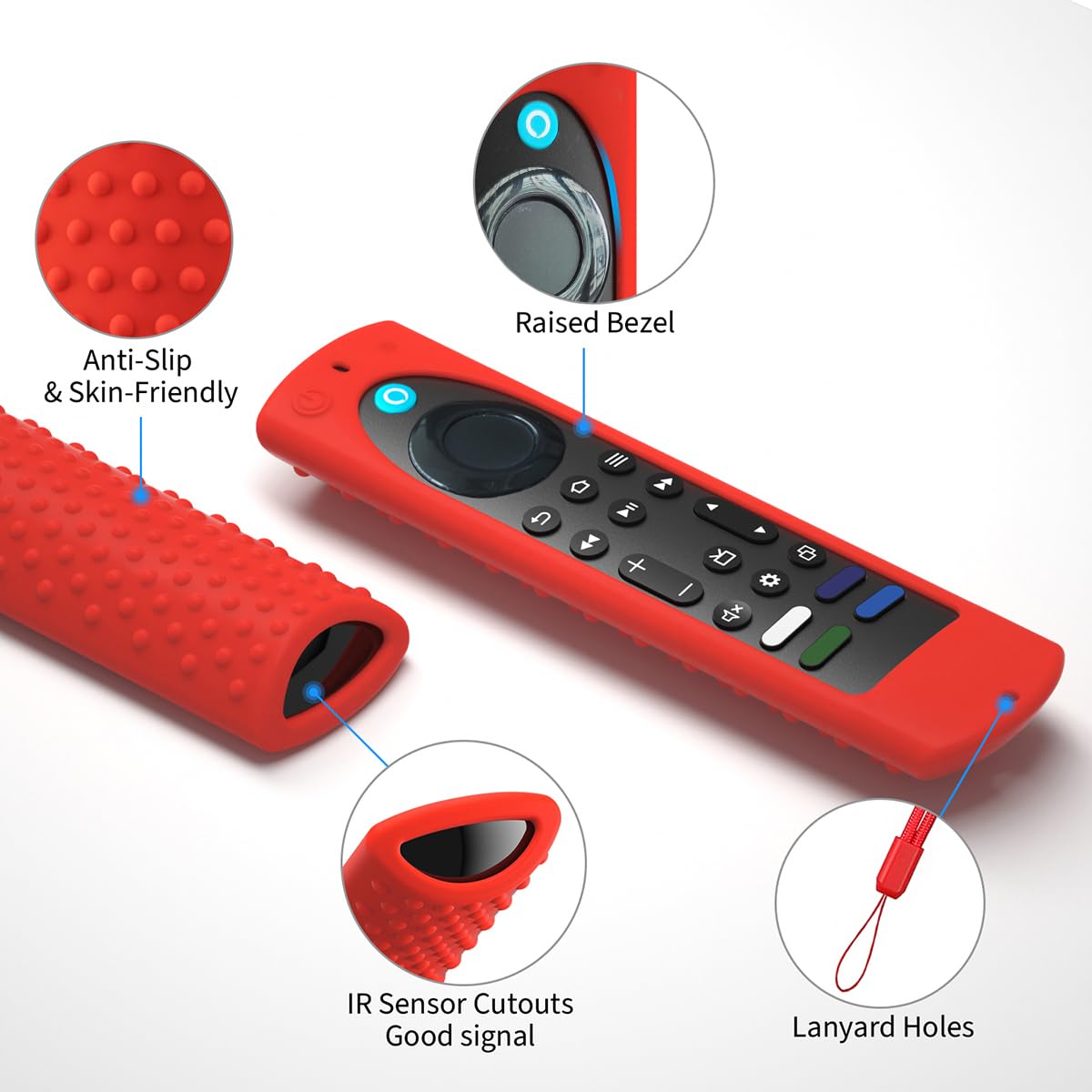 Funda de silicona para Fire TV Stick 4K+ Max de 2ª generación 2023, funda de silicona antideslizante con cordón (rojo)