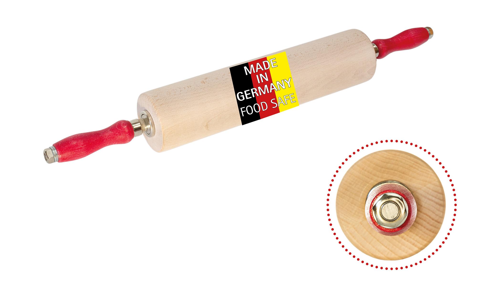 Rouleau à pâtisserie professionnel en bois de hêtre, roulement à billes (rouleau à pâtisserie) (35 cm)
