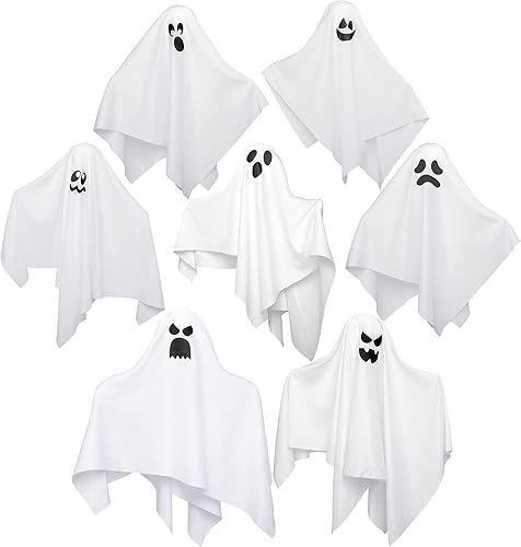 JOYIN 7 decoraciones de fantasmas de Halloween para exteriores, decoración de fantasma blanco colgante de 19.6 pulgadas, fantasma volador