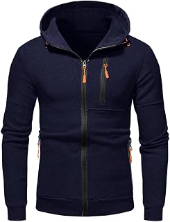 Esselle Men's Autumn Winter Top Blouse Slim Casual Solid Soft Top Coat Long Sleeve Hooded Sweatshirt Top Jacket