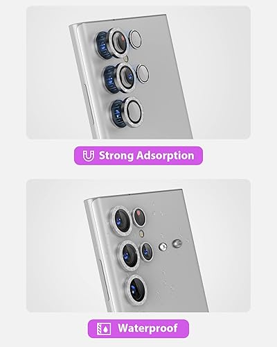 Miniatura 8 de POROLIR Glitter Series para Samsung Galaxy S23 Ultra, protector de lente de cámara, anillo de aleación de aluminio 9H, accesorios decorativos para