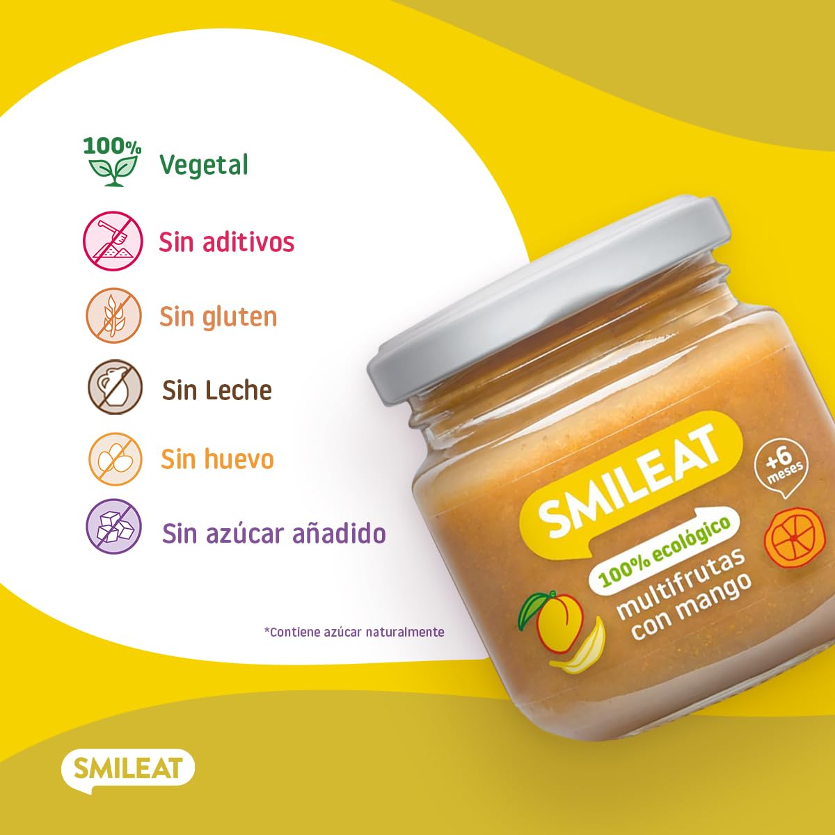 Smileat Tarritos Ecológicos Multifrutas con Mango para Bebés 4 Meses 12x130g
