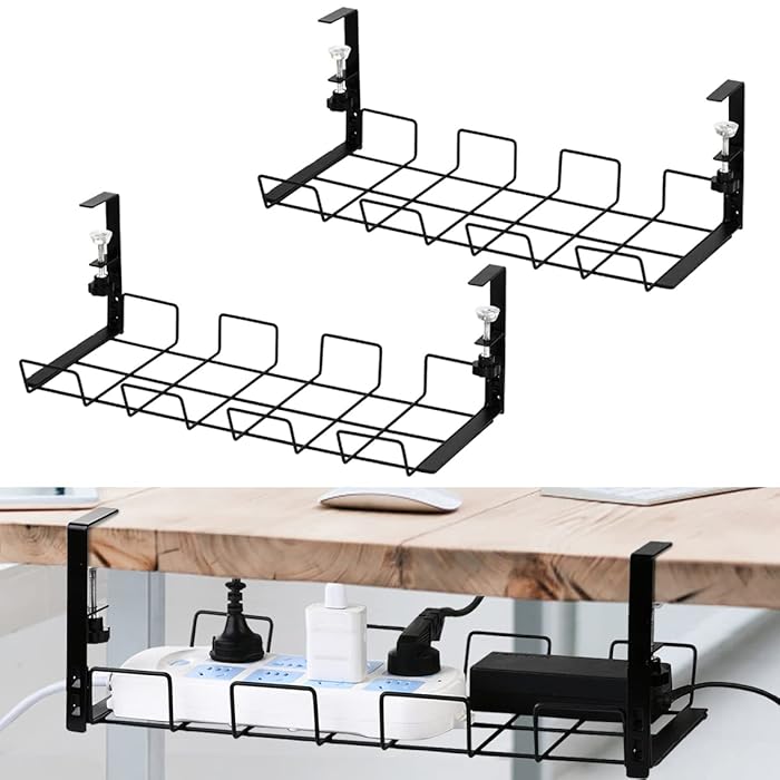 Buy No Drill Under Desk Cable Management Tray, 2 Pack Cable Management