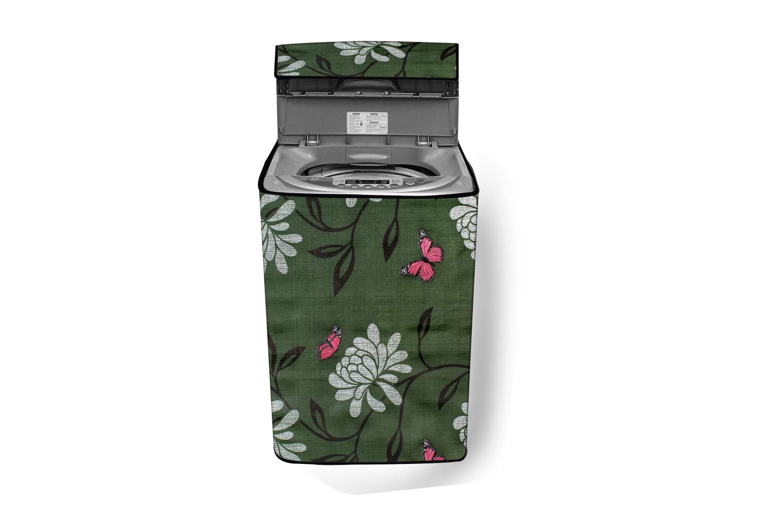 Stylista Top Load Fully Automatic Washing Machine Cover Compatible For Samsung 6 Kg, 6.2 Kg, 6.5 Kg, 7 Kg & 7.5 Kg Petals Pattern Green< PVC