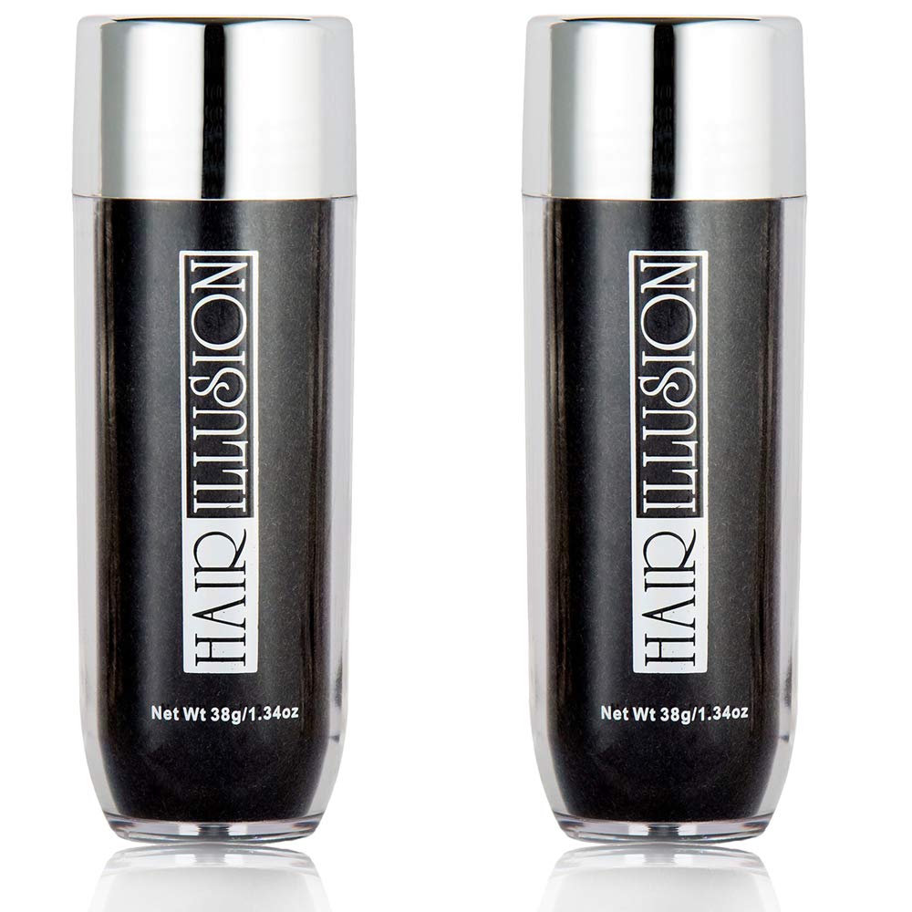 Hair Illusion Black Real Hair Fibers for Thinning Hair - 100% Natural Texture, Non Synthetic Hair Fibers - Bald Spot Cover Up for Women & Men - 38