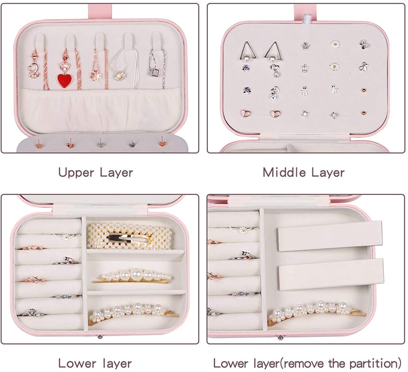 Jewellery Box, PU Leather Jewelry Case, Travel Jewelry Storage Case for Rings, Earrings, Necklace, Bracelets Organizer Jewellery Storage Boxes