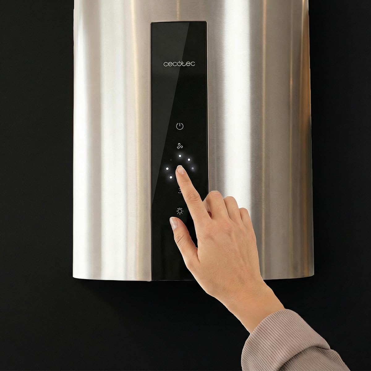 Cecotec Cappa Aspirante Rotonda a Parete 35 cm Bolero Flux DRT 358000 Inox A++. Aspirazione 715 m³/h, 2 Velocità + Funzione Booster, Filtri a Carbone, Classe A++, Controllo Touch