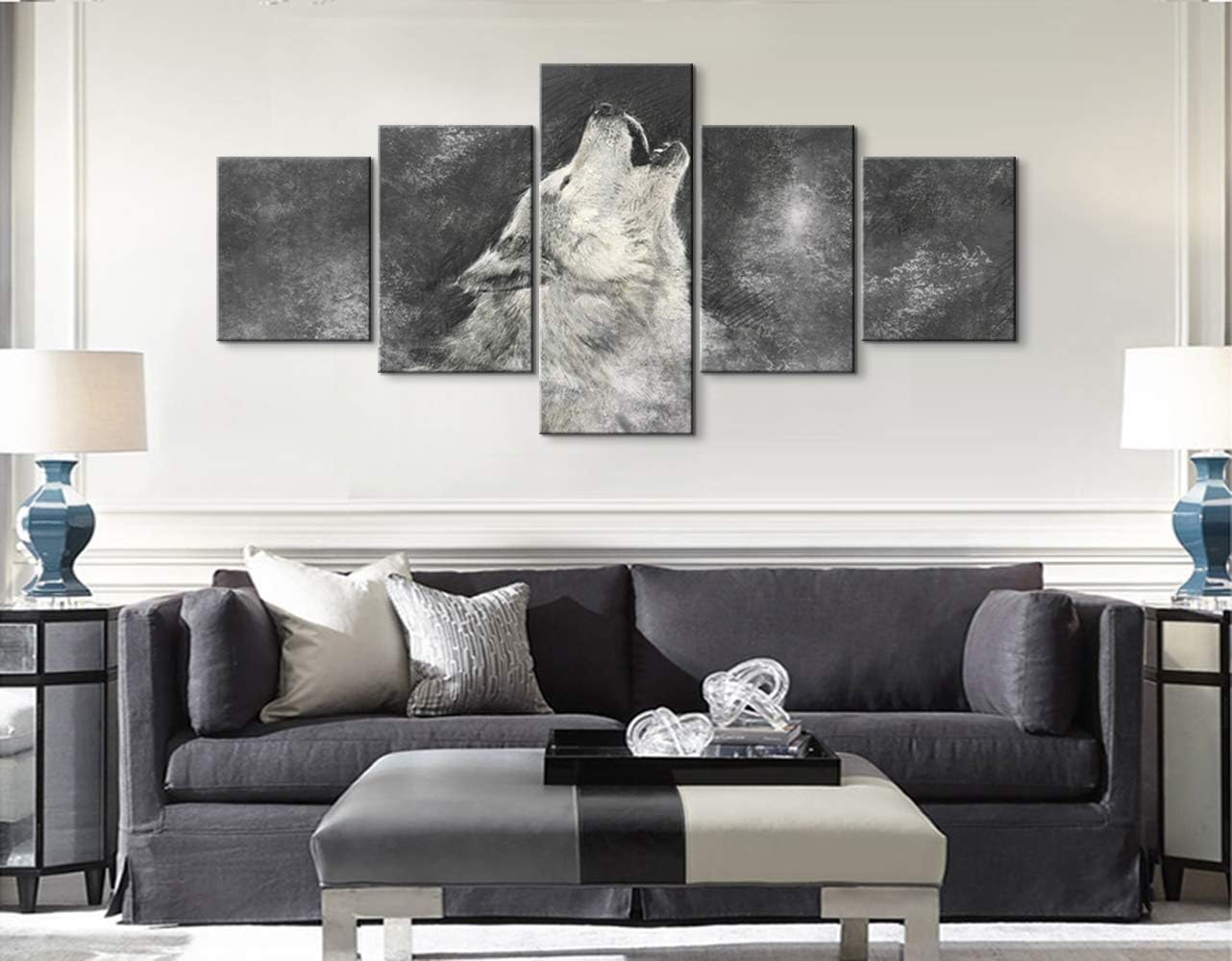 YOUHONG 5 Piece Modern Wolf Decor Animal Canvas Wall Art Grey Wolf Wall Decor Wolf Decorations for Bedroom Wolf Wall Art Animal Posters for Bedroom Living Room Decor (50''W x 24''H) Style-02 50.00" x 24.00"