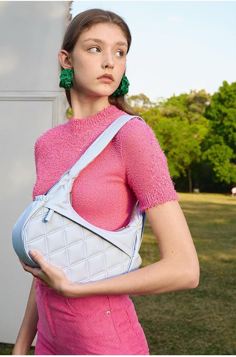 JANKS Small Puffer Crescent Shoulder Bag for Women, Nylon Quilted Puffy Crossbody Purse, Cute Hobo Shoulder Handbags - Image 2