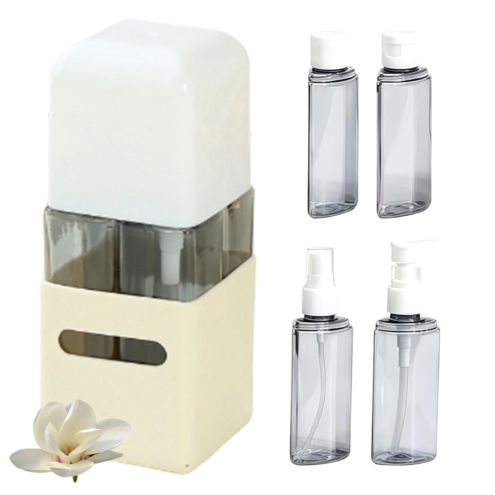 mondpfote 4 in 1 Travel Dispenser Bottle-Refillable Leakproof Rotatable Travel Dispenser Bottle,Four in One Travel Bottles for Toiletries,Portable Travel Toiletry Container for Airport (E,Square)