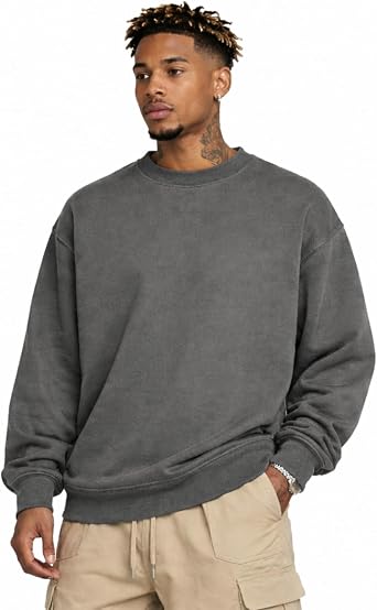 Rocawear Oversized Crewneck Sweatshirt Long Sleeve Cotton Washed Fleece XXL Heavyweight 350 GSM Relaxed Fit Casual Pullover