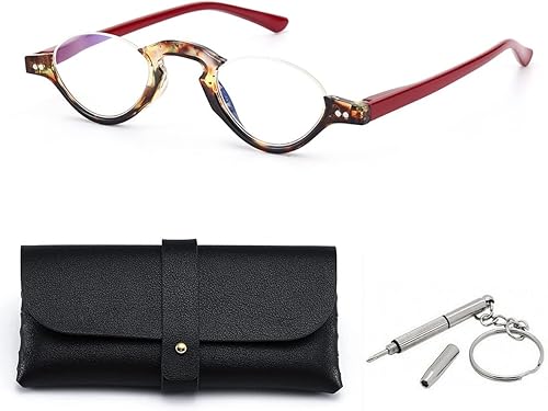 Lentes de lectura retro con luz azul para hombres y mujeres, con marco redondo de media luna, lentes de lectura ligeros para computadora
