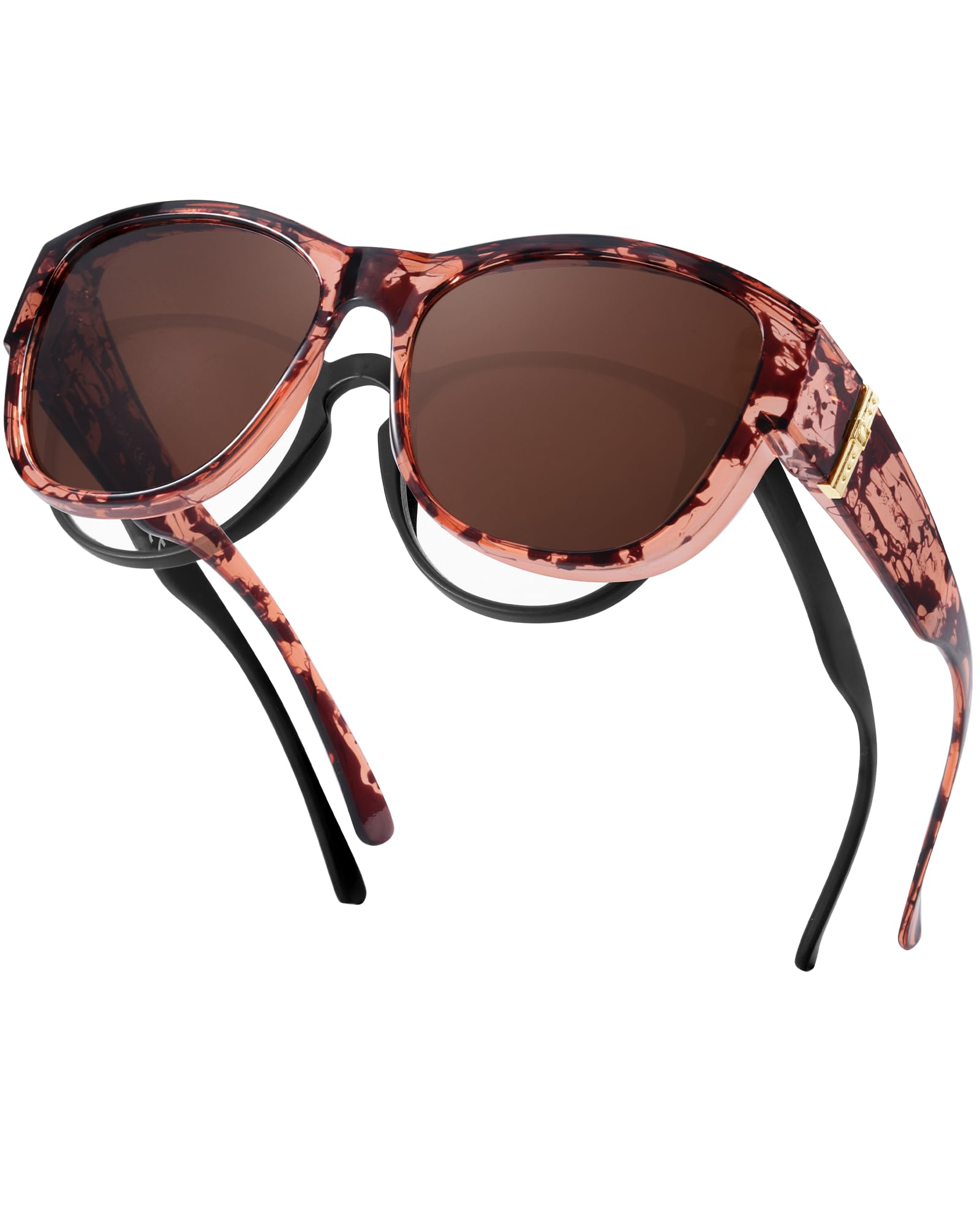 Xfeel Trendy Sunglasses Over Glasses Women, Oversized Sun Glasses Women with UV Protection Over Prescription Eyeglasses