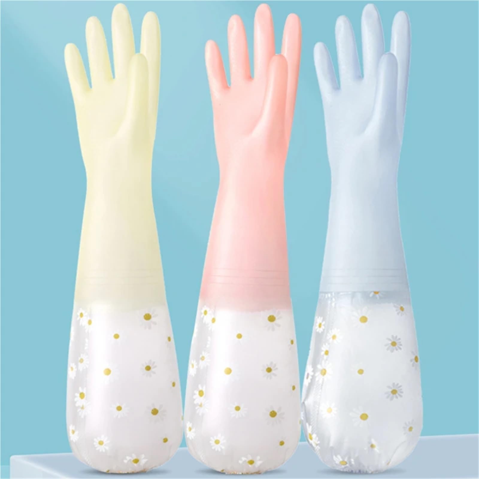 Guanti for la Pulizia dei Piatti, 3 Pezzi, Guanti Lunghi da Cucina riutilizzabili Impermeabili, for casa for Il bucato, Lavoro, Giardinaggio per Lavori in Casa(Yellow)