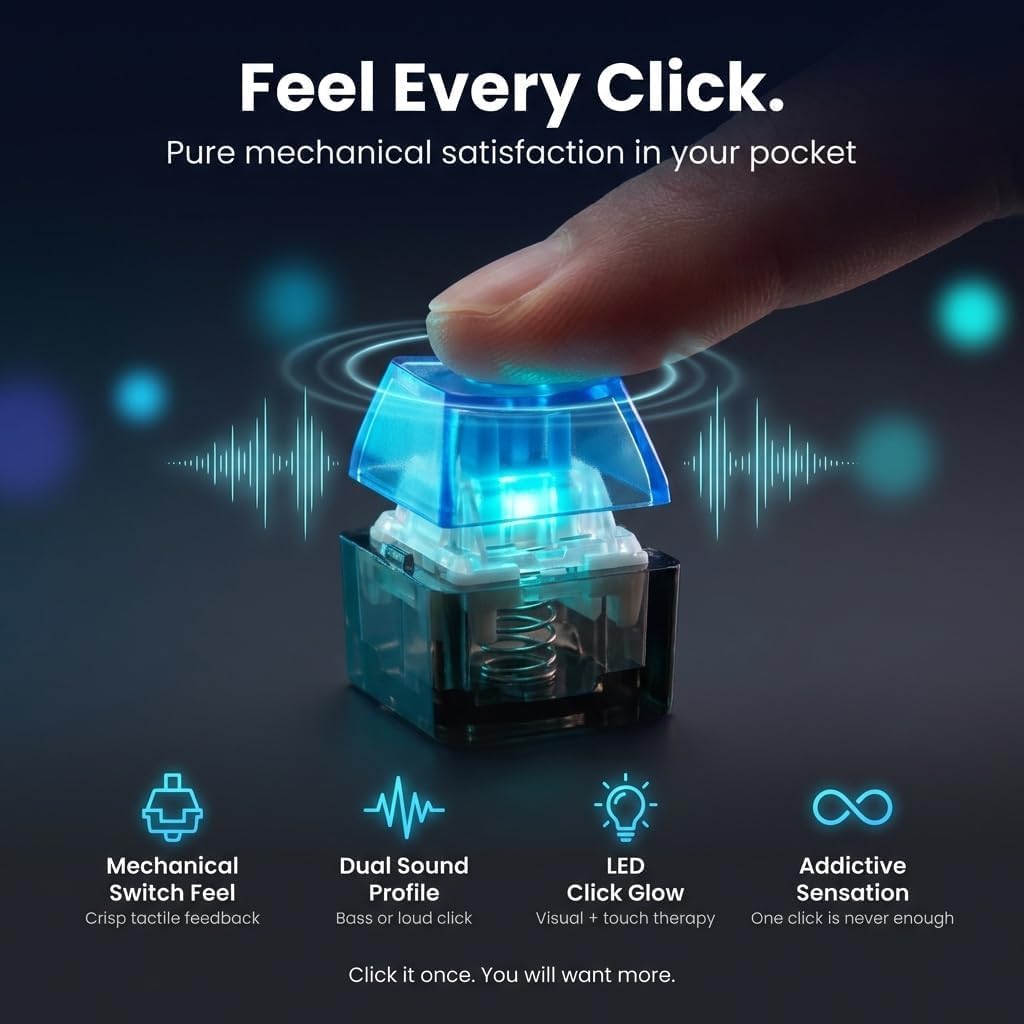 Keyboard Fidget Toys for Adults | Mechanical Keyboard Fidget Keychain with LED Light | 4-in-1 Clicker Stress Relief Toy | Portable EDC Fidget for Office & Travel | Black & White