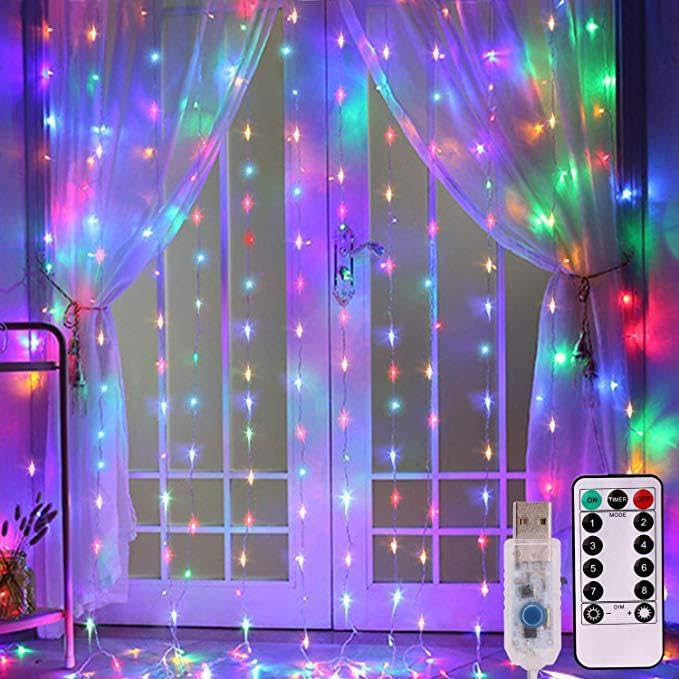 Image of IMNISHNAY Multicolor Curtain Fairy Lights with Remote & USB | Decorative LED String Lights for Home, Festivals, Party & Christmas
