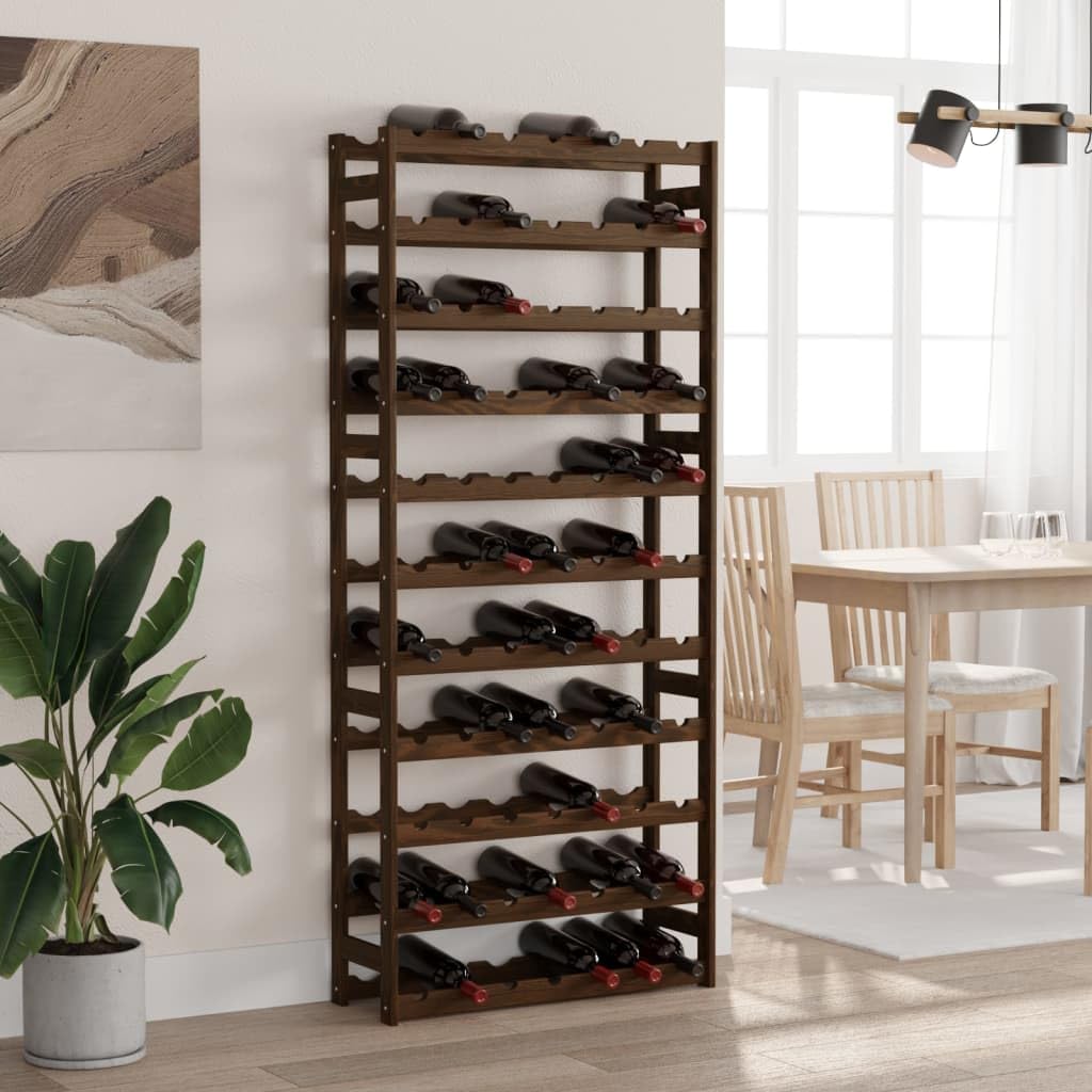 Weinregal für 77 Flaschen aus massiver Kiefer braun, Flaschenregal mit 11 Ablagen, Wellenform für Lagerung und Aufbewahrung in Küche, Esszimmer, Keller, Speisekammer oder Hausbar