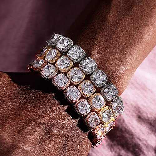 10mm Tennis Bracelet for Women Men 18K Gold/Rose Gold/White Gold Plated Iced Out Chain Bracelet With Full Iced Clasp - Sizes 7.5-8.5 Inch4