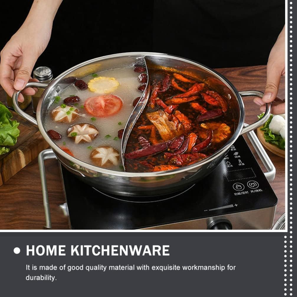 Yardwe 1set Stainless Steel Dual Hot Pot Chinese Style Double Flavor Hot Pot Comfortable Handles Anti-scalding Design for Winter Gatherings and Delicious Meals Random Style