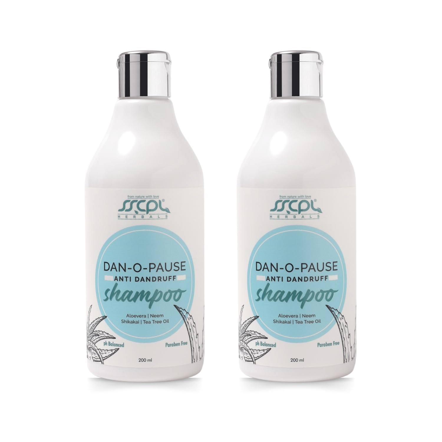 SSCPL Herbals Dan O Pause Anti Dandruff Shampoo for Healing, Dandruff Fighting, Deep Conditioning, Nourishing and Hydrating properties with Rosemary, Comfrey, Ginger, Fennel & Eucalyptus - 200ml (Pack of 2)