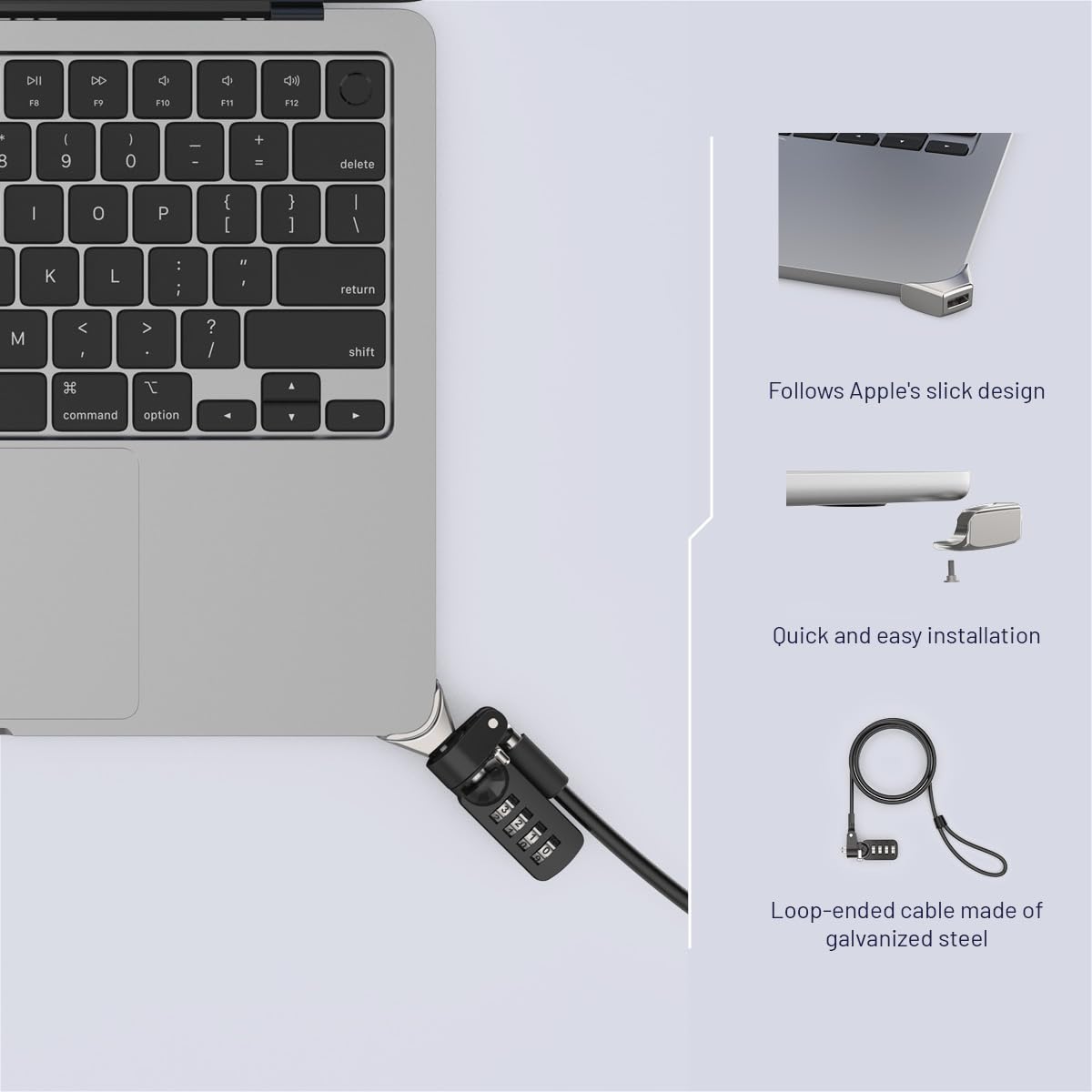 Compulocks Ledge Lock Adaptateur pour MacBook Air 15" M2-M4 avec câble antivol à combinaison Argenté
