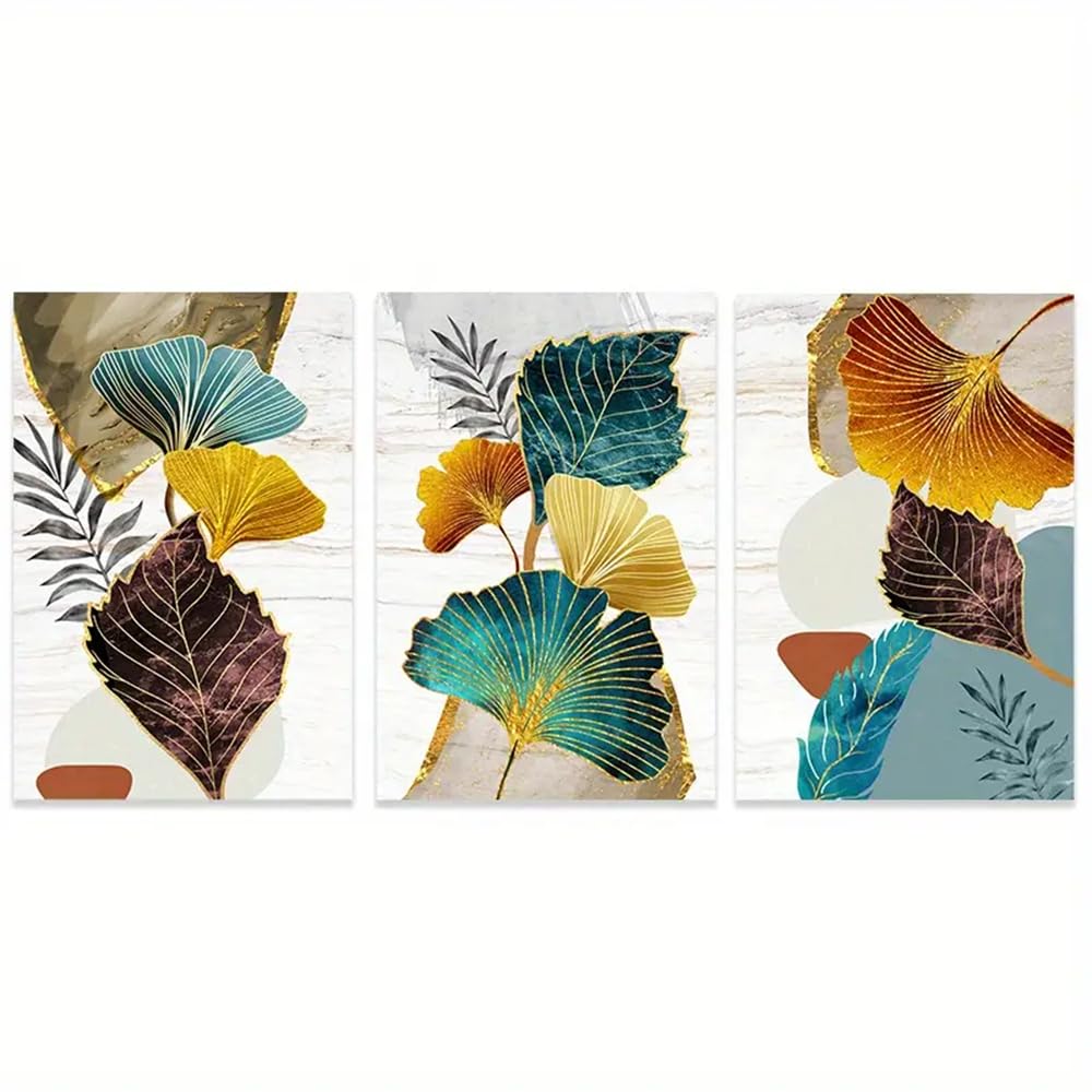 Wbyzac Golden/Blue Art Prints-Nordic Abstract Plant Leaf Canvas Poster Wall Pictures Prints - Modern Kitchen Home Decor For Living Room - Wall Art Painting-50 * 70Cm*3Pcs (No Frame)