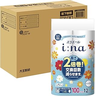 エリエール トイレットペーパー i:na(イーナ) 2倍巻き 100m×36ロール(12ロール×3パック) シングル パルプ100% 華やぐフローラルの香り 【EC限定 正規段ケース】 【ハーフケース】 【Amazon.co.jp限定】