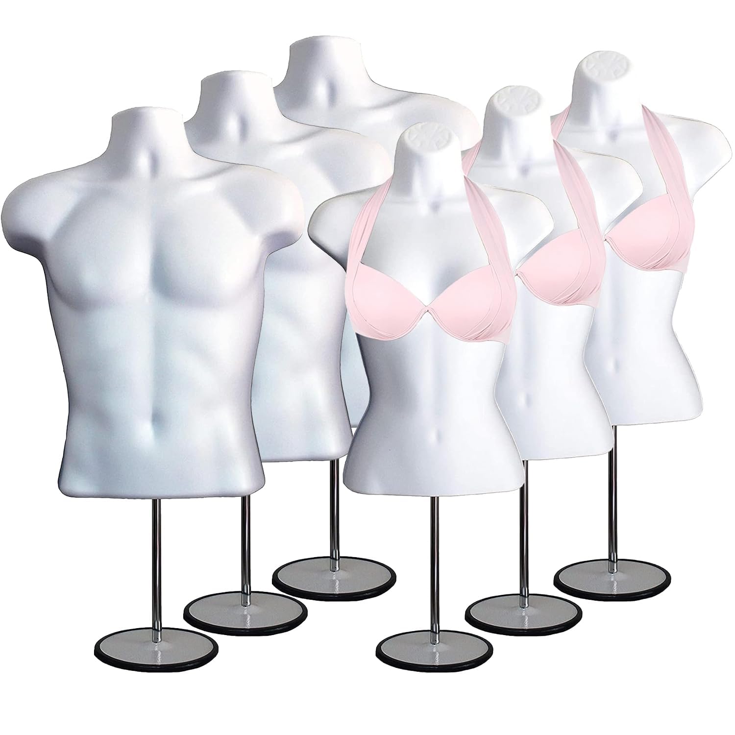 DisplayTown Male and Female Mannequin Torso with Metal Stand Hollow Back Body Stackable Dress Form for Tshirt Display, Countertop, Craft Shows, S-M