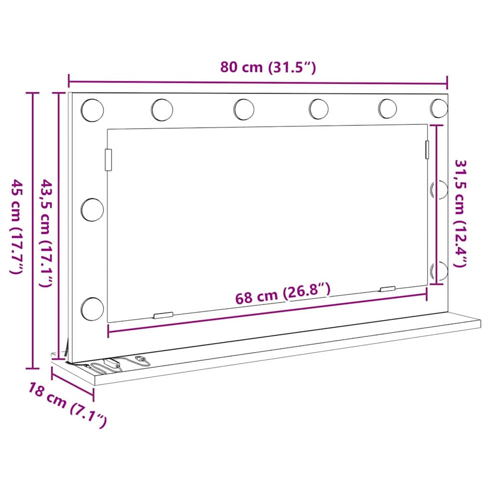 Gecheer Kosmetikspiegel Artisan Eiche Spanplatte 80 x 45 x 18 cm Spiegel, Deko Spiegel Bathroom Mirror für Badezimmer Make-up Rasur Wohnung Hotel868324