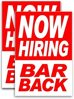 Now Hiring Bar Back (24" X 36") Vinyl Decal Only (Pack of 2)