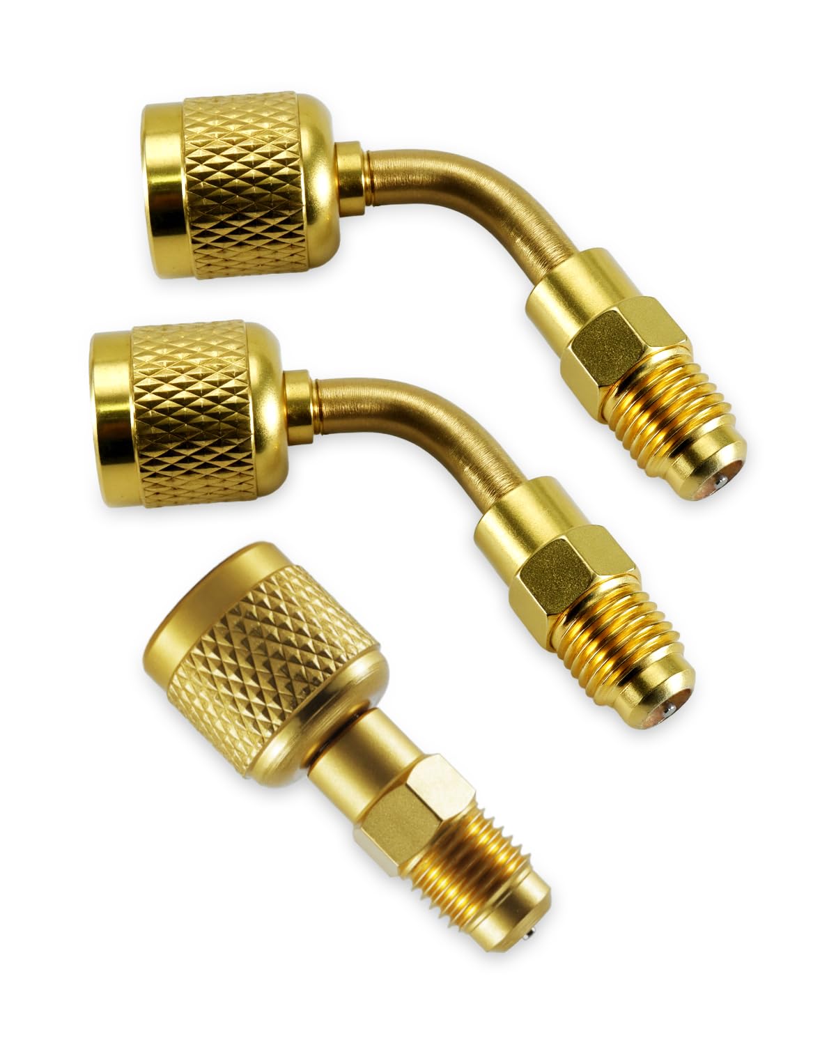 R32 R454B Brass Adapter 45 85 Degrees Combination Compatible with R-454B R-32 A2L Refrigerant Adapter Set Tanks, 1/4 Inch Female to 1/4 Inch Male Reverse Thread