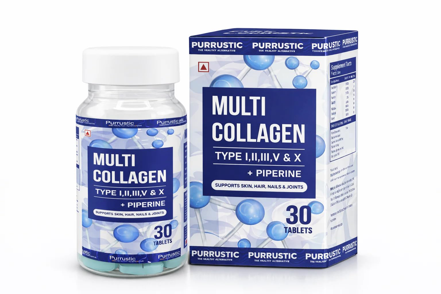 Multi Collagen Supplement - 30 Tablets | 5 Types of Marine Protein For Skin & Hair | Supplements For Glowing Skin (COLLAGEN TABLETS - 30)-image-0