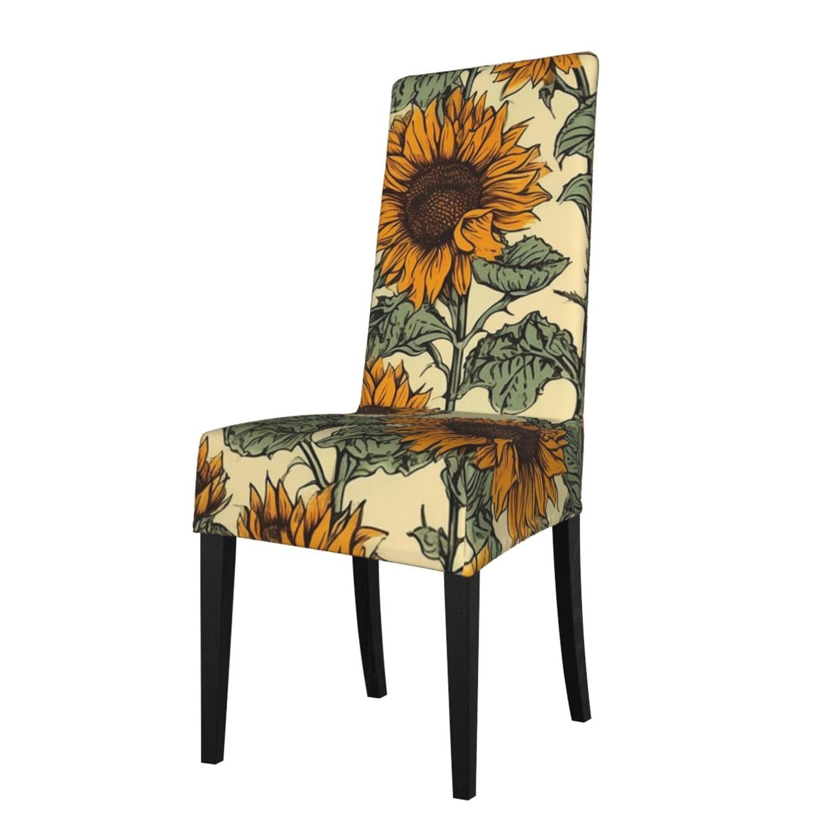 FodPand Stretch Chair Covers for Dining Room, Romantic Sunflowers Chair Seat Covers Washable Detachable Chair Slipcover Chair Protectors Covers for Kitchen,Wedding,Party